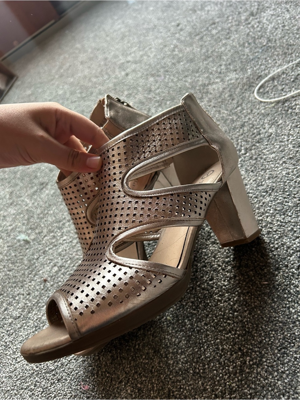 Bella Vita Metallic Open-Toe Cutout Block Heels - Silver